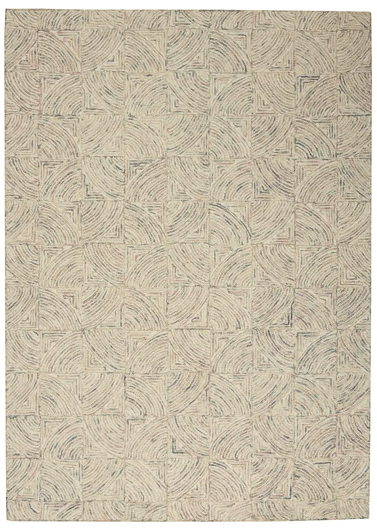 5' X 8' Ivory Tan and Gray Wool Geometric Area Rug