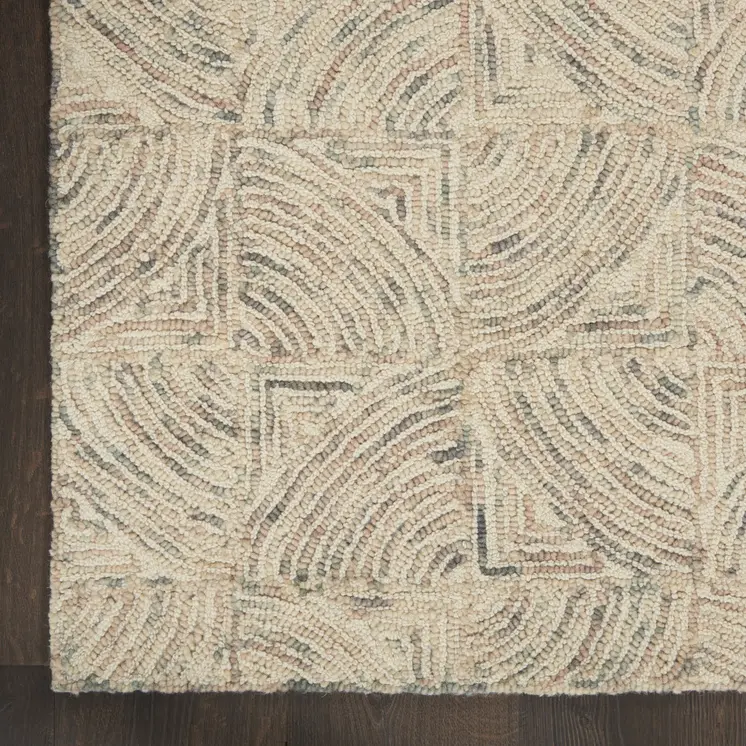 5' X 8' Ivory Tan and Gray Wool Geometric Area Rug