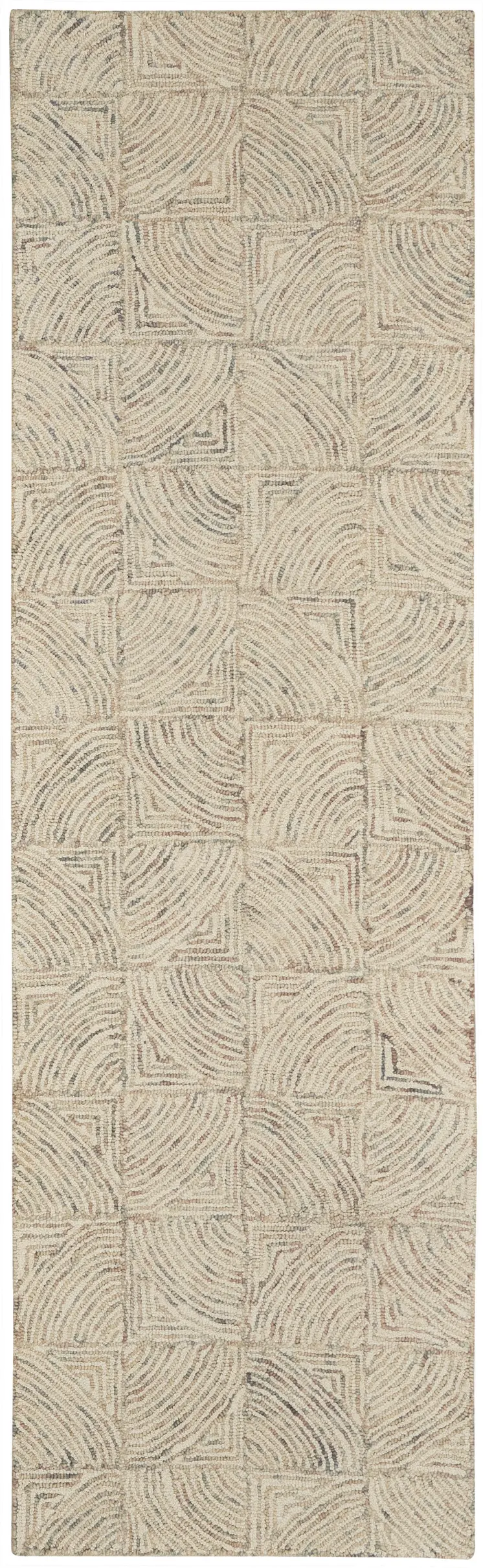 8' Ivory Tan and Gray Wool Geometric Runner Rug