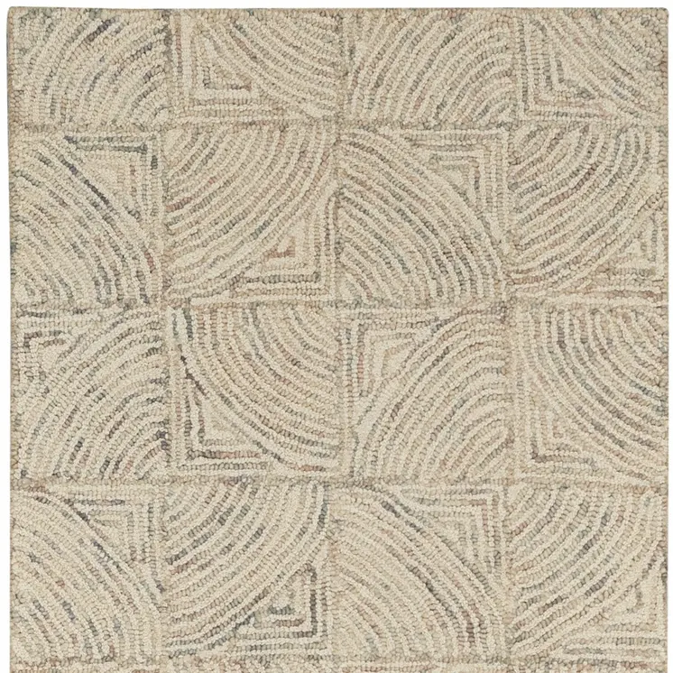 8' Ivory Tan and Gray Wool Geometric Runner Rug