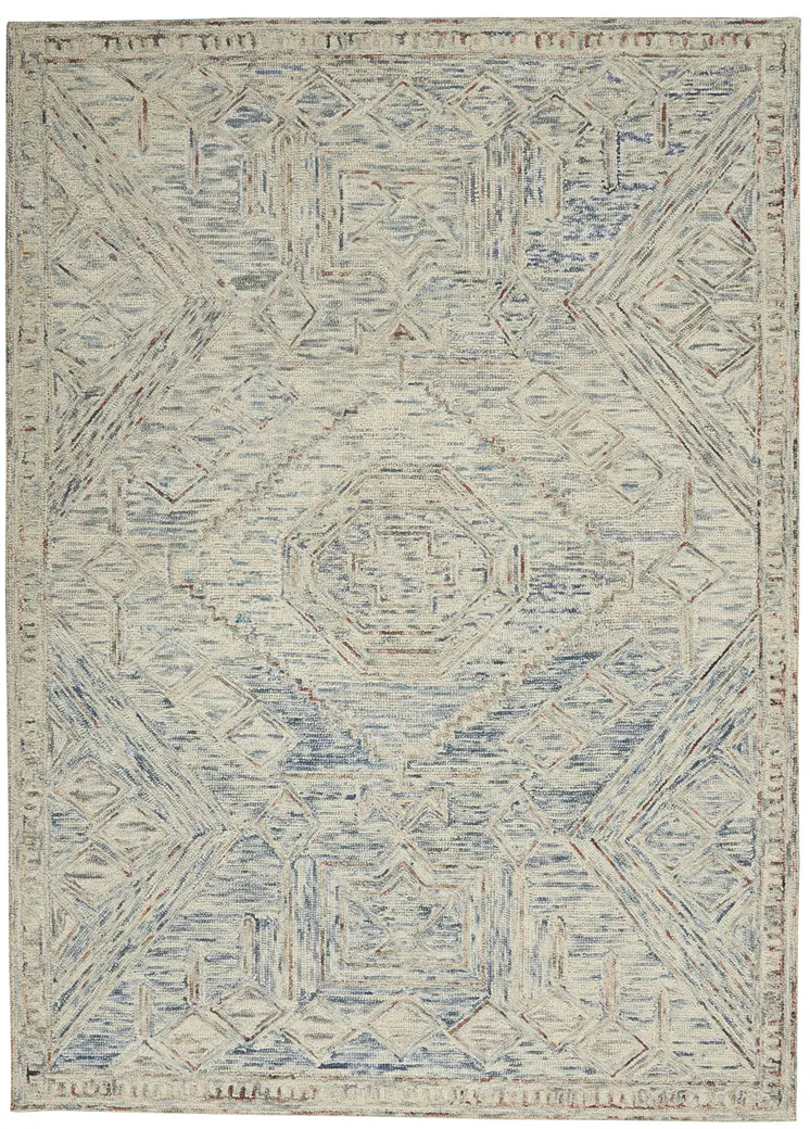 4' X 6' Tan and Blue Wool Geometric Area Rug