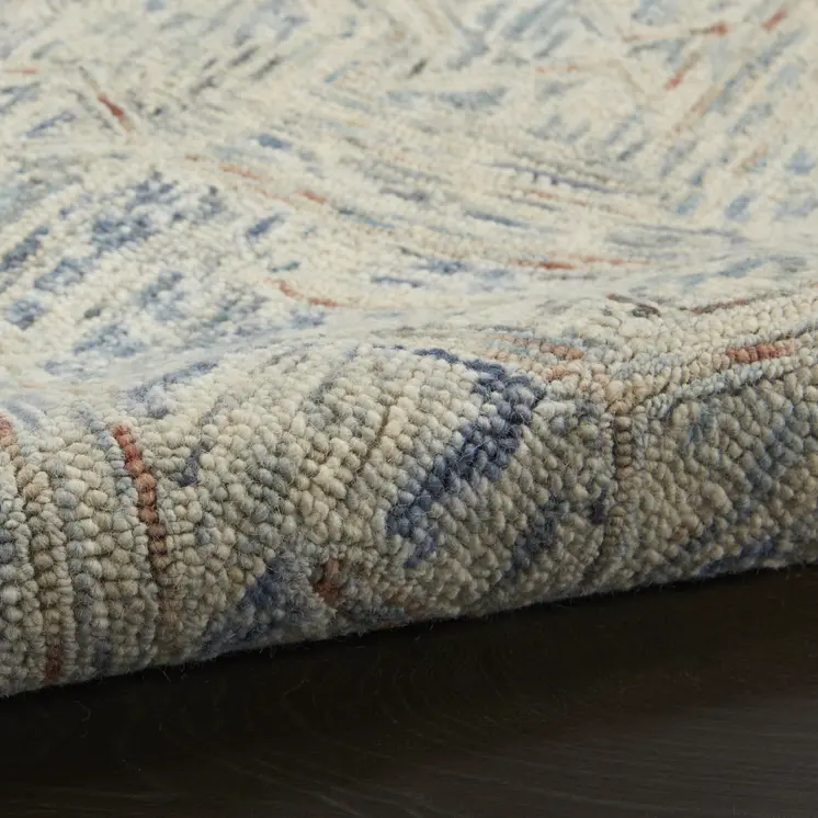 4' X 6' Tan and Blue Wool Geometric Area Rug