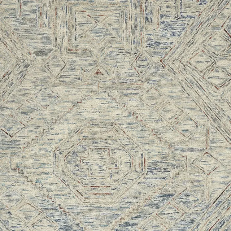 4' X 6' Tan and Blue Wool Geometric Area Rug