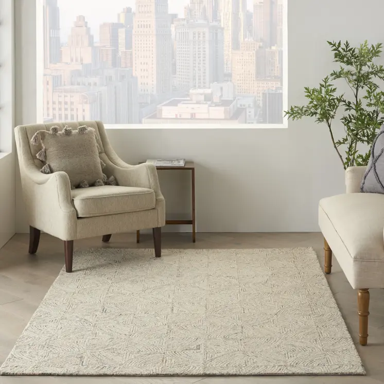 4' X 6' Ivory Tan and Gray Wool Geometric Area Rug