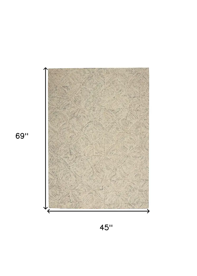 4' X 6' Ivory Tan and Gray Wool Geometric Area Rug