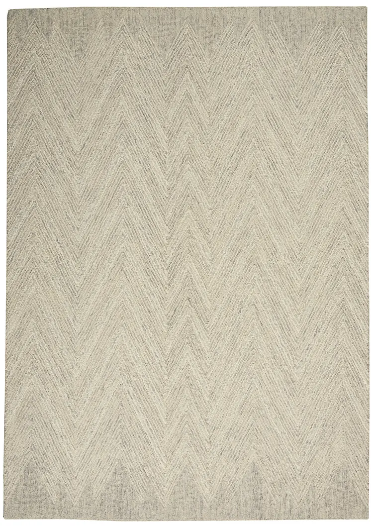 5' X 8' Ivory and Gray Wool Chevron Area Rug