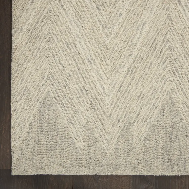 5' X 8' Ivory and Gray Wool Chevron Area Rug