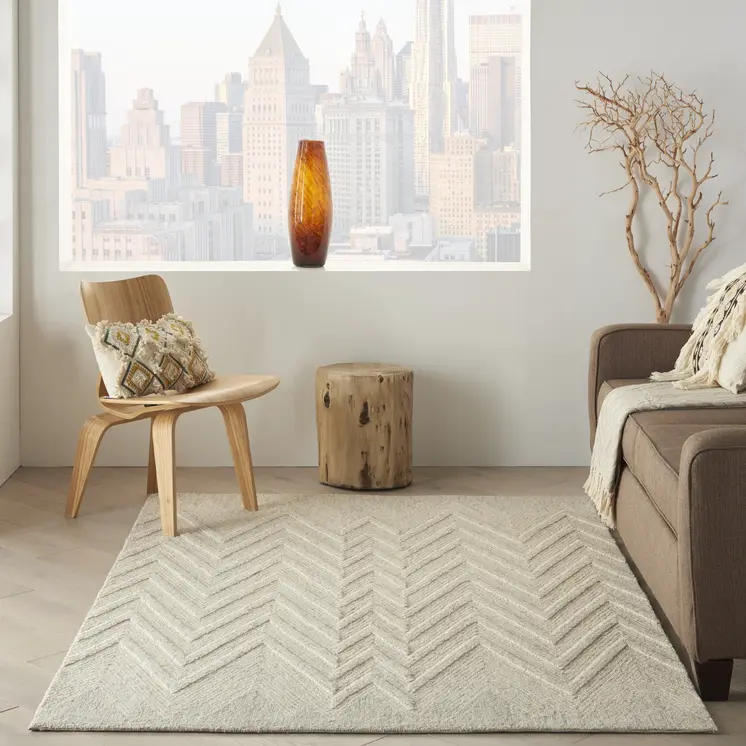 5' X 8' Ivory and Gray Wool Chevron Area Rug