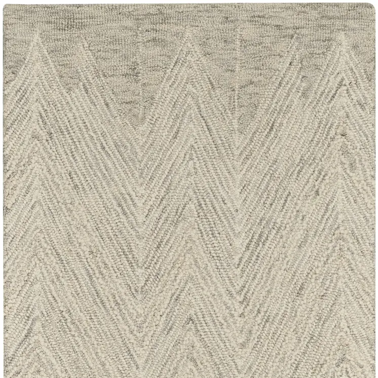 8' Ivory and Gray Wool Chevron Runner Rug