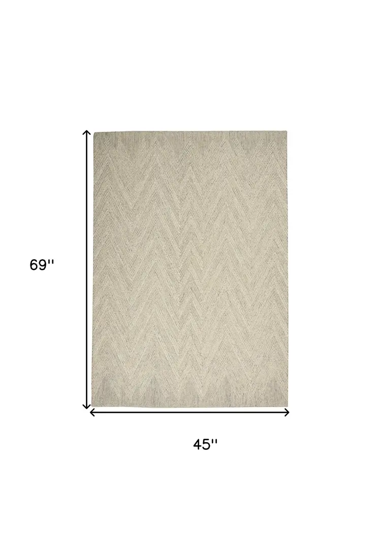 4' X 6' Ivory and Gray Wool Chevron Area Rug