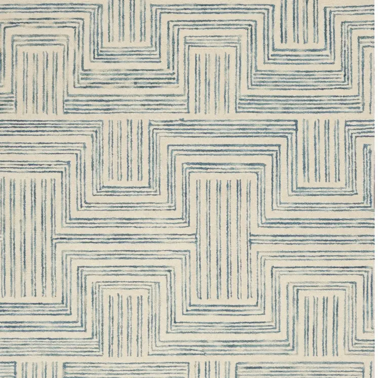 5' X 8' Ivory And Turquoise Wool Geometric Area Rug