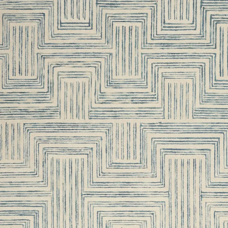 4' X 6' Ivory And Turquoise Wool Geometric Area Rug