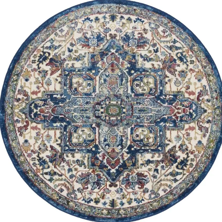 4' X 6' Ivory Black and Gray Floral Medallion Non Skid Area Rug