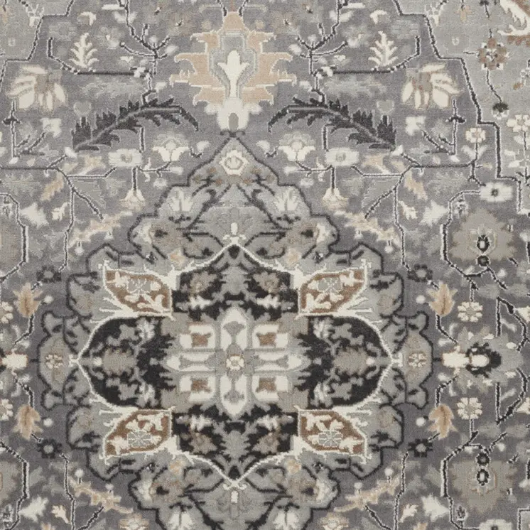 4' X 6' Gray and Black Floral Medallion Non Skid Area Rug