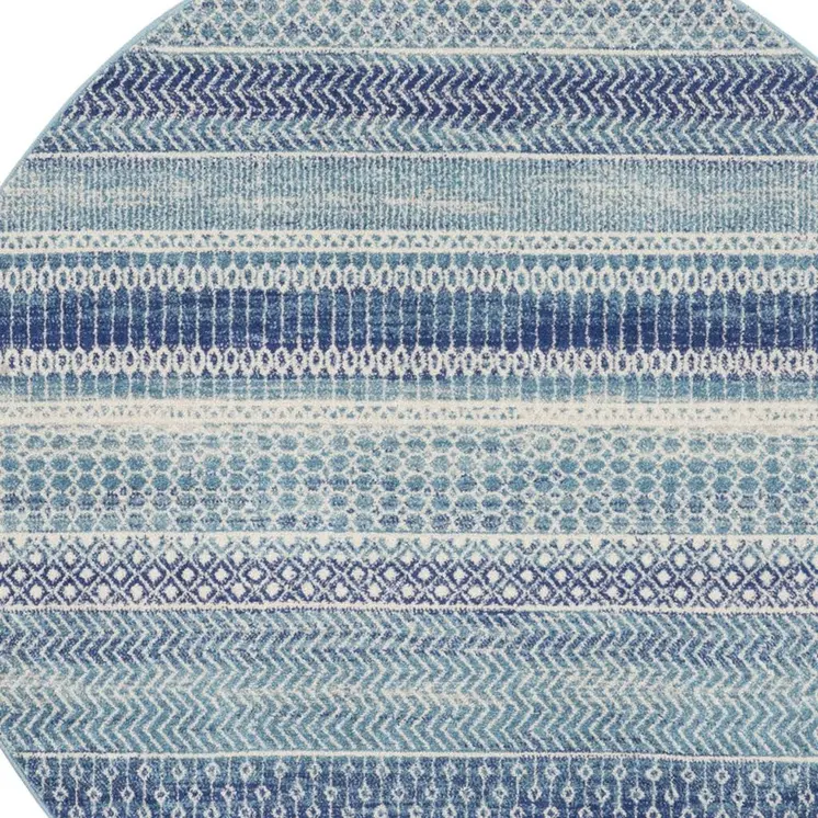 8' Ivory Tan and Blue Floral Medallion Non Skid Runner Rug