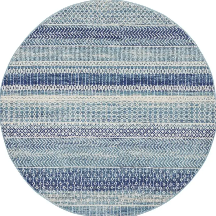8' Ivory Tan and Blue Floral Medallion Non Skid Runner Rug