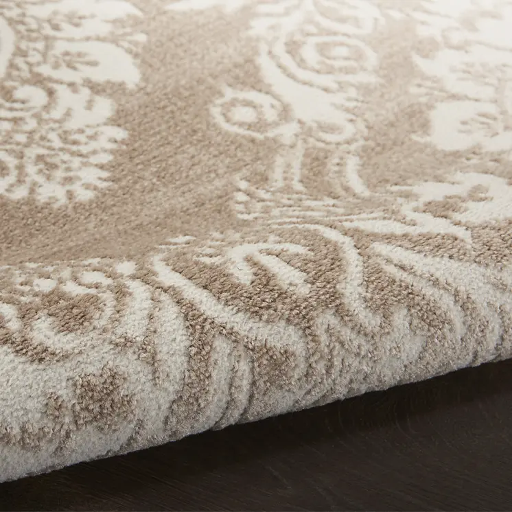 4' X 6' Ivory and Brown Damask Distressed Non Skid Area Rug
