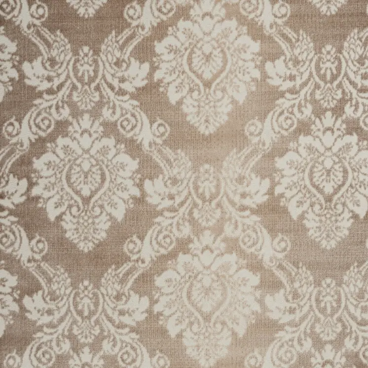 4' X 6' Ivory and Brown Damask Distressed Non Skid Area Rug