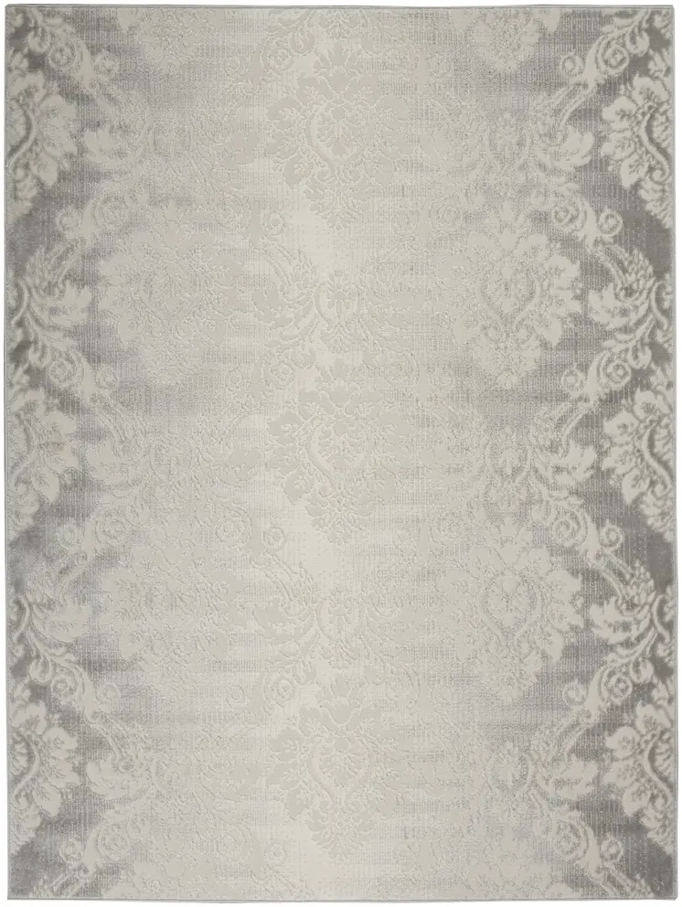 4' X 6' Gray and Ivory Damask Distressed Non Skid Area Rug