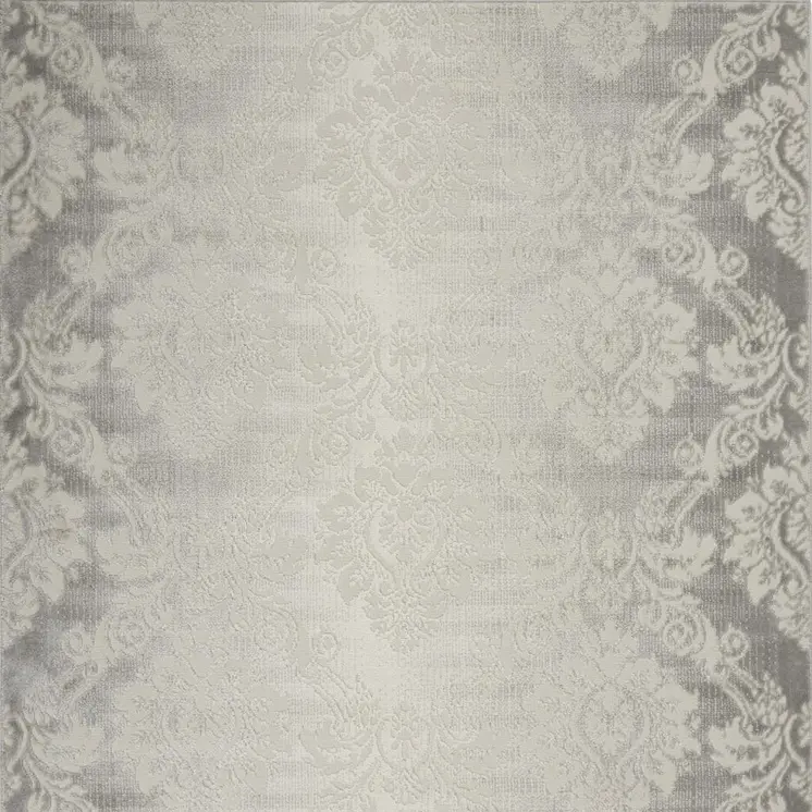 4' X 6' Gray and Ivory Damask Distressed Non Skid Area Rug
