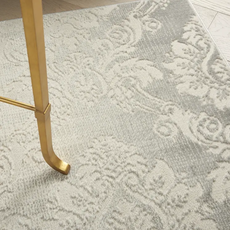 4' X 6' Gray and Ivory Damask Distressed Non Skid Area Rug
