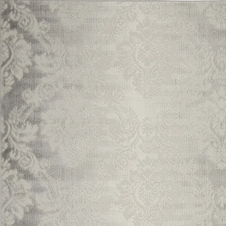 4' X 6' Gray and Ivory Damask Distressed Non Skid Area Rug