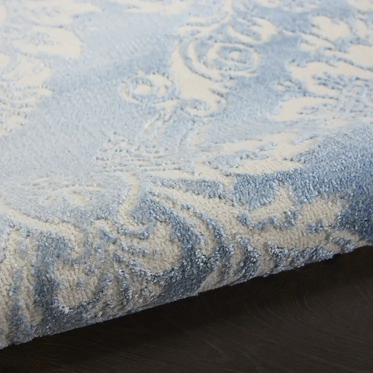 4' X 6' Blue and Ivory Damask Distressed Non Skid Area Rug