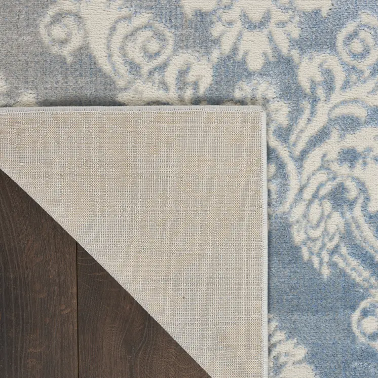 4' X 6' Blue and Ivory Damask Distressed Non Skid Area Rug