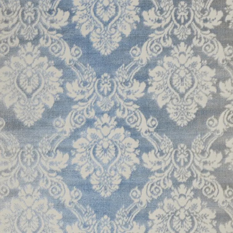 4' X 6' Blue and Ivory Damask Distressed Non Skid Area Rug