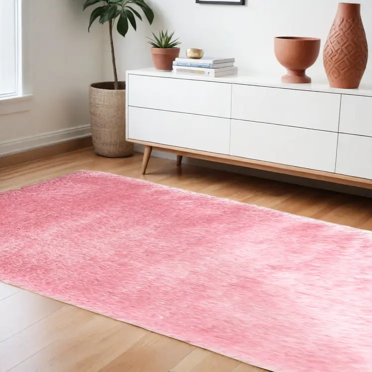 8' X 11' Pink Shag Hand Tufted Area Rug