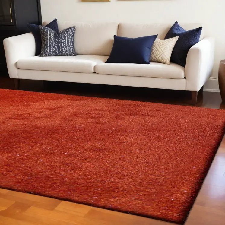 8' X 11' Red Shag Hand Tufted Area Rug