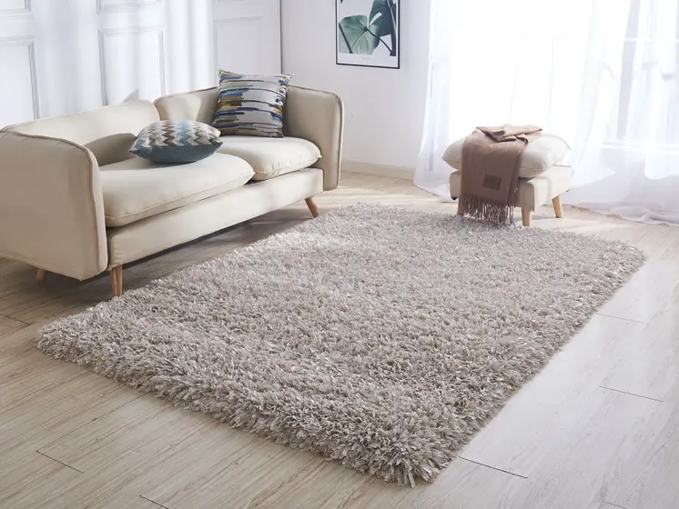 8' X 11' Beige Shag Hand Tufted Area Rug