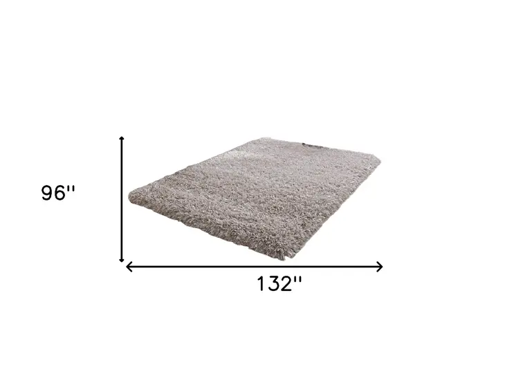 8' X 11' Beige Shag Hand Tufted Area Rug