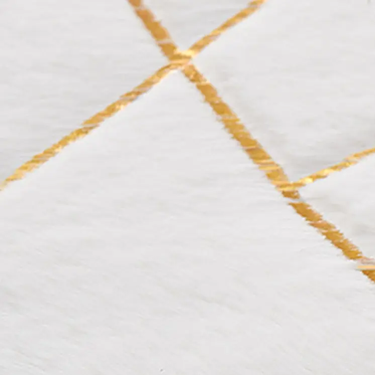 6' X 9' White and Gold Faux Sheepskin Abstract Geometric Machine Tufted Washable Non Skid Area Rug