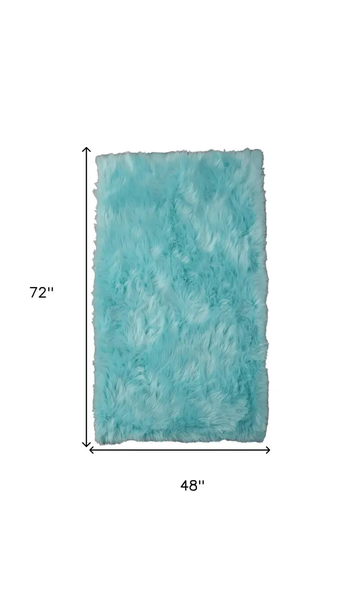 4' X 6' Turquoise Faux Sheepskin Shag Washable Area Rug