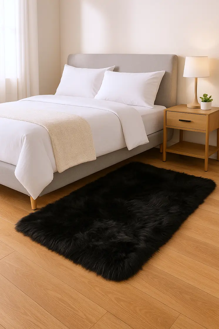 4' X 6' Dark Gray Faux Fur Washable Area Rug