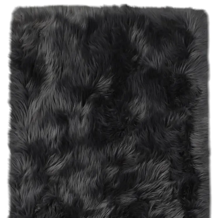 4' X 6' Dark Gray Faux Fur Washable Area Rug