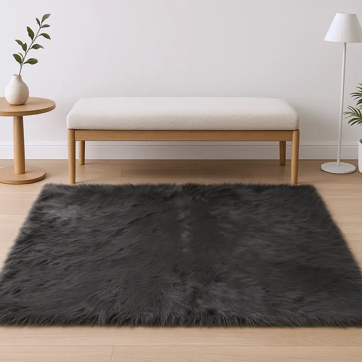 5' X 7' Gray Faux Fur Shag Washable Area Rug