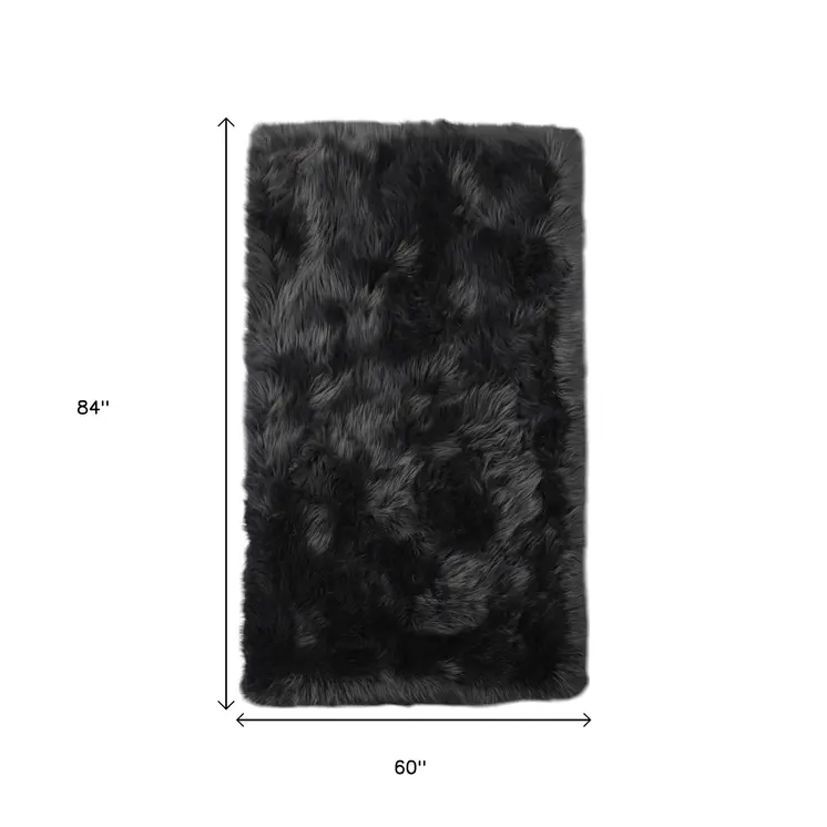 5' X 7' Gray Faux Fur Shag Washable Area Rug