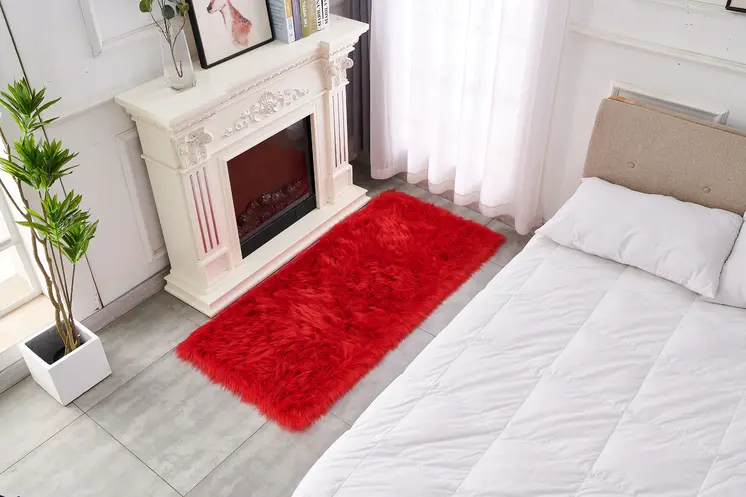 2' X 5' Red Faux Sheepskin Shag Washable Area Rug