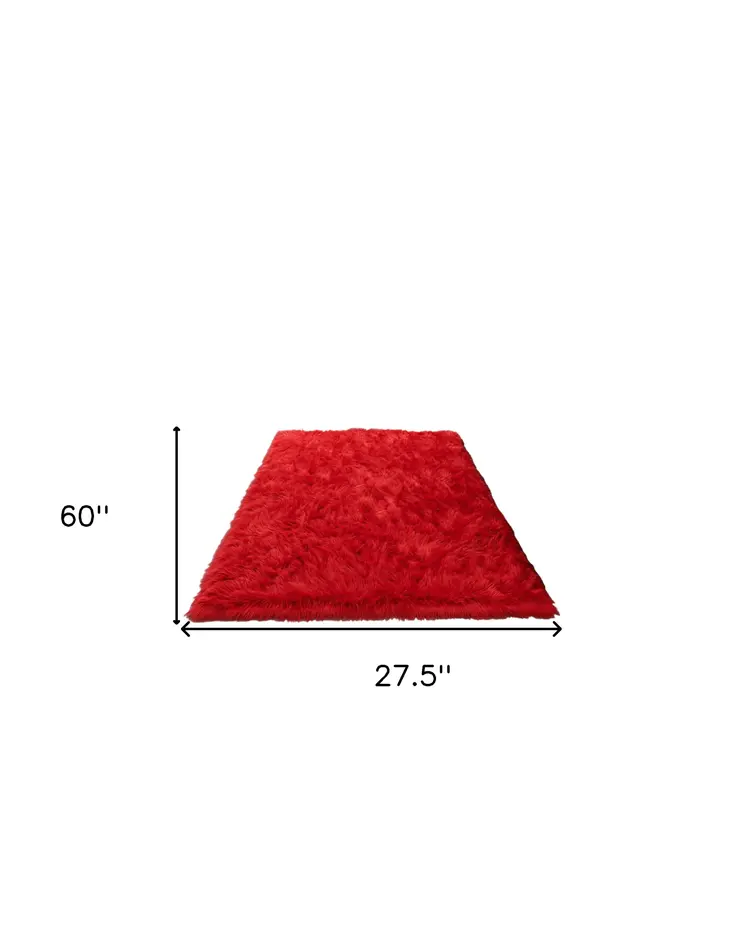 2' X 5' Red Faux Sheepskin Shag Washable Area Rug