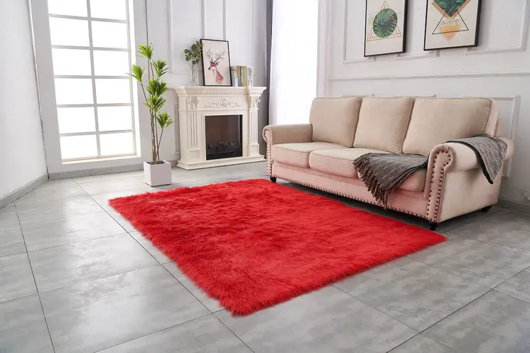 2' X 5' Red Faux Sheepskin Shag Washable Area Rug