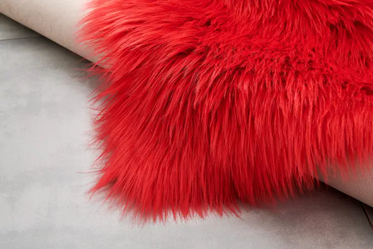 2' X 5' Red Faux Sheepskin Shag Washable Area Rug