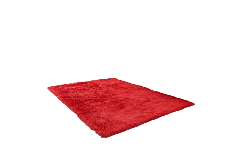 4' X 6' Red Faux Sheepskin Shag Washable Area Rug