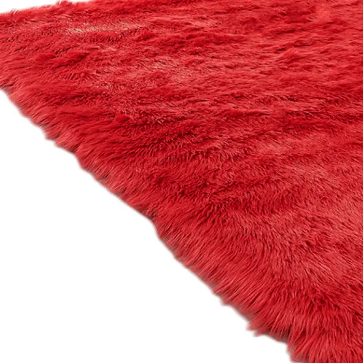 4' X 6' Red Faux Sheepskin Shag Washable Area Rug