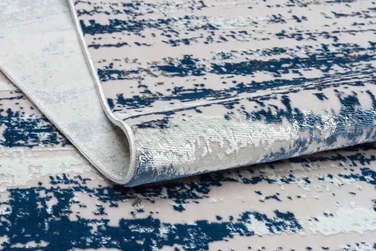 8' X 11' Navy Blue Gray And Off White Abstract Washable Area Rug
