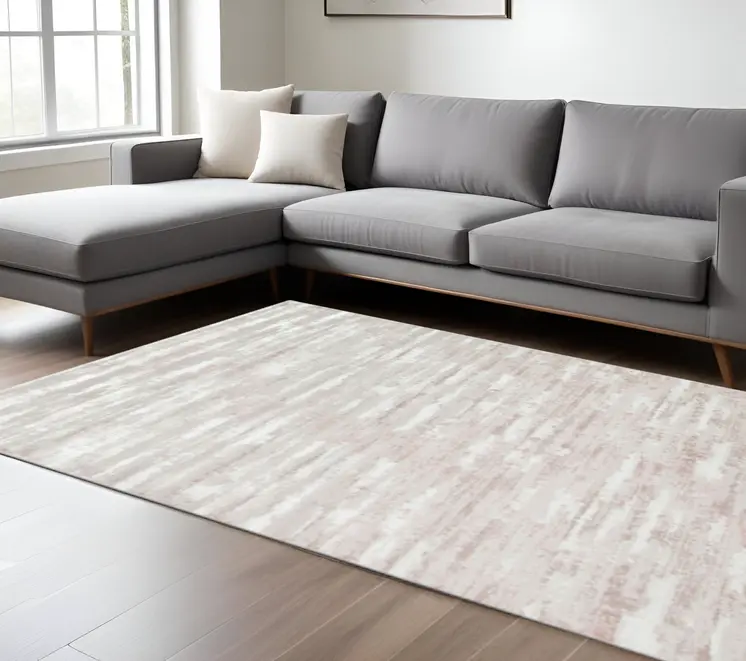 8' X 11' Pink Beige And Off White Abstract Washable Area Rug