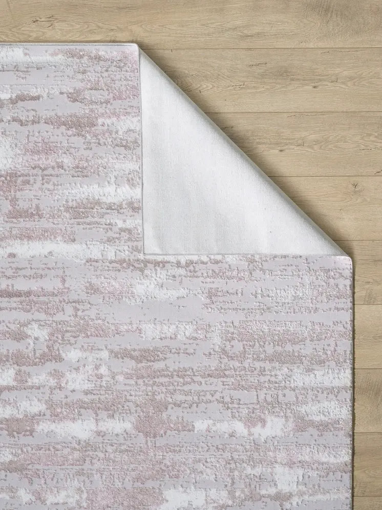 8' X 11' Pink Beige And Off White Abstract Washable Area Rug