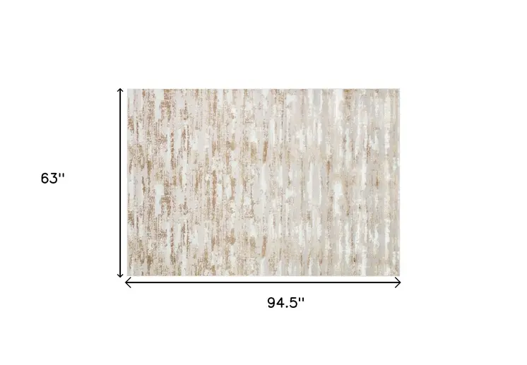 5' X 8' Beige Ivory And Off White Abstract Washable Area Rug