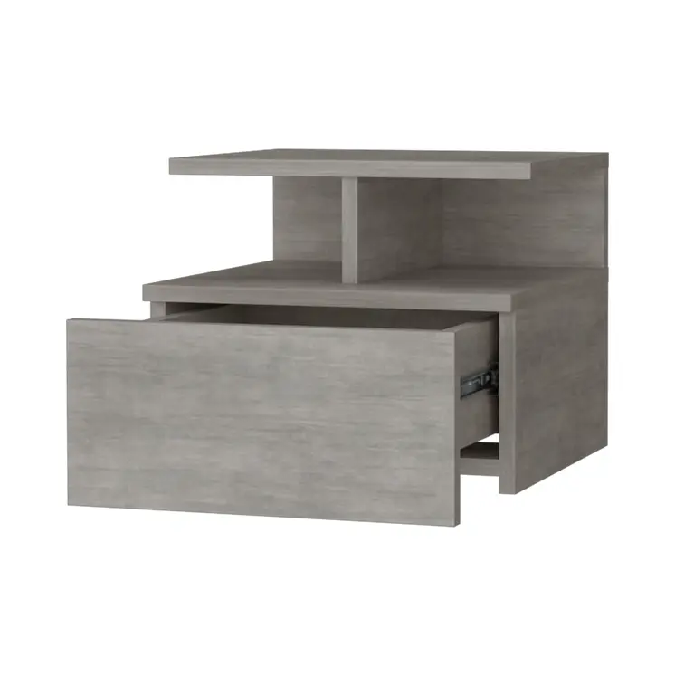12" Gray Wood One Drawer Floating Nightstand